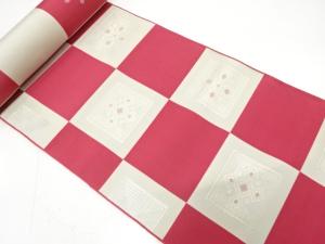 アンティーク　市松に花模様織り出し八寸帯地反物